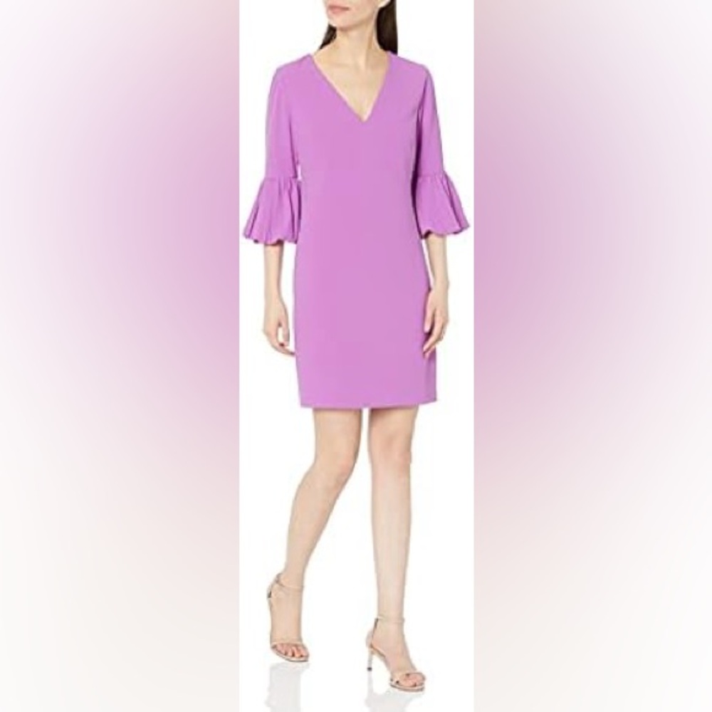Trina Turk Women's V Neck Puff Sleeve Sheath Dress  Morning Glory size 6 (NWT)